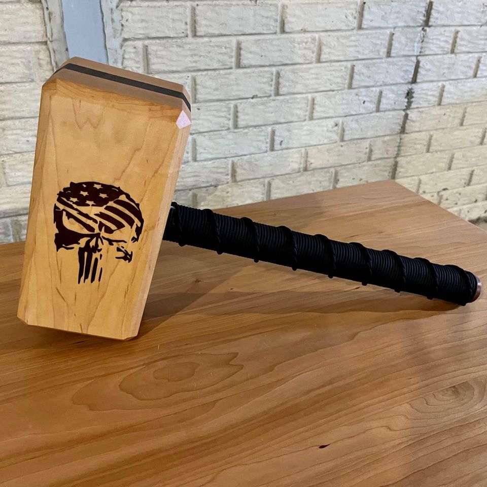 Large Thor Hammer with Skull engraving.