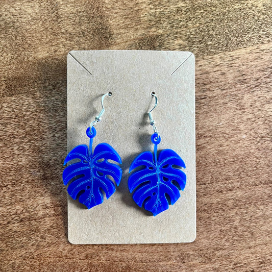 Blue Leaf Acrylic Earrings